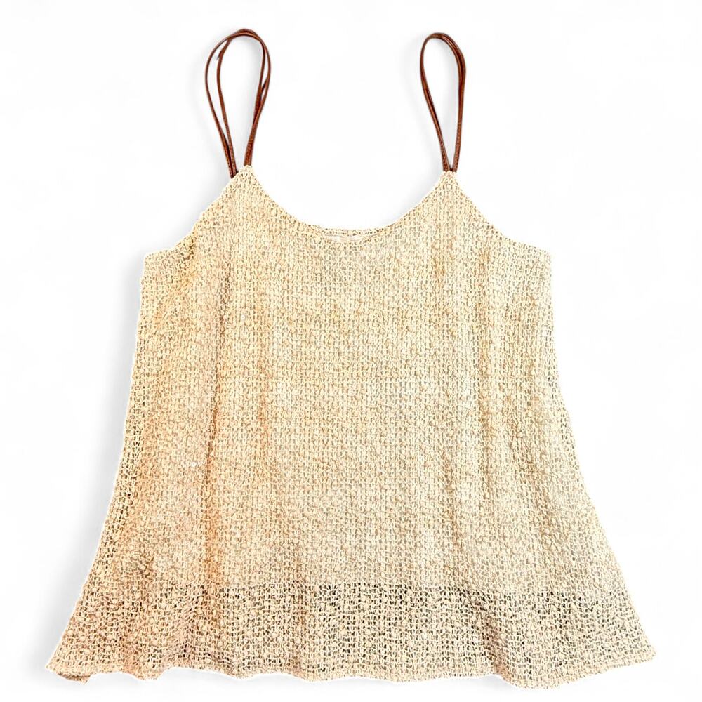 Deletta Anthropologie Crochet Metallic Cami Top Beige Gold Large Strappy Boho